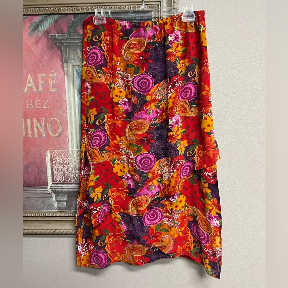 🌺 Chico's Design …Multicolor Layered Paisley Floral Midi Skirt